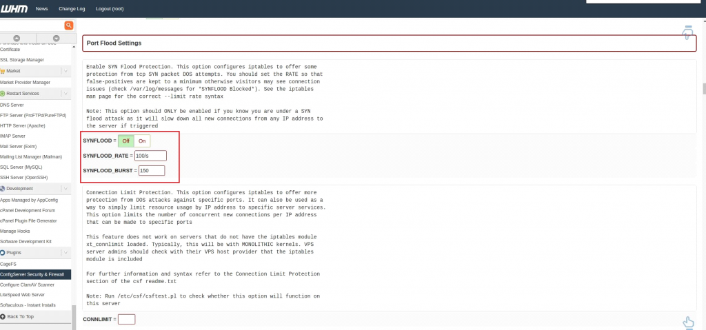 synflood settings
